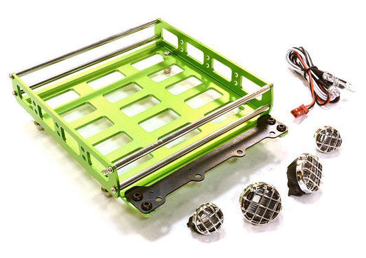 Realistic 1/10 Scale Alloy Luggage Tray 132x115x29mm with 4 LED Spot Light Set C26552GREEN