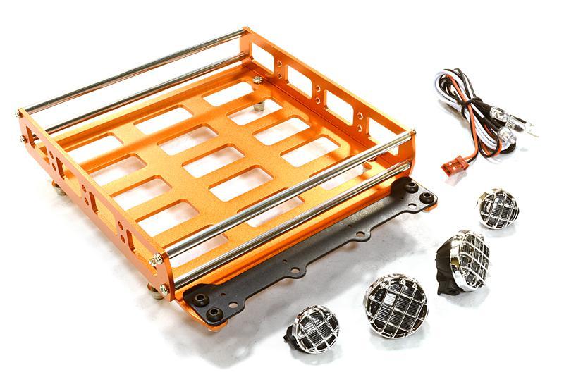 Realistic 1/10 Scale Alloy Luggage Tray 132x115x29mm with 4 LED Spot Light Set C26552ORANGE