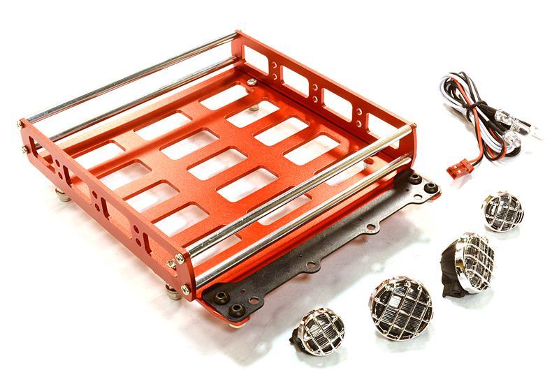 Realistic 1/10 Scale Alloy Luggage Tray 132x115x29mm with 4 LED Spot Light Set C26552RED