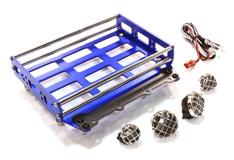 Realistic 1/10 Scale Alloy Luggage Tray 102x125x29mm with 4 LED Spot Light Set C26553BLUE