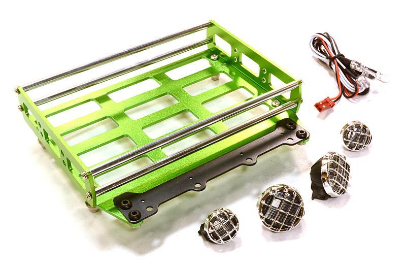 Realistic 1/10 Scale Alloy Luggage Tray 102x125x29mm with 4 LED Spot Light Set C26553GREEN