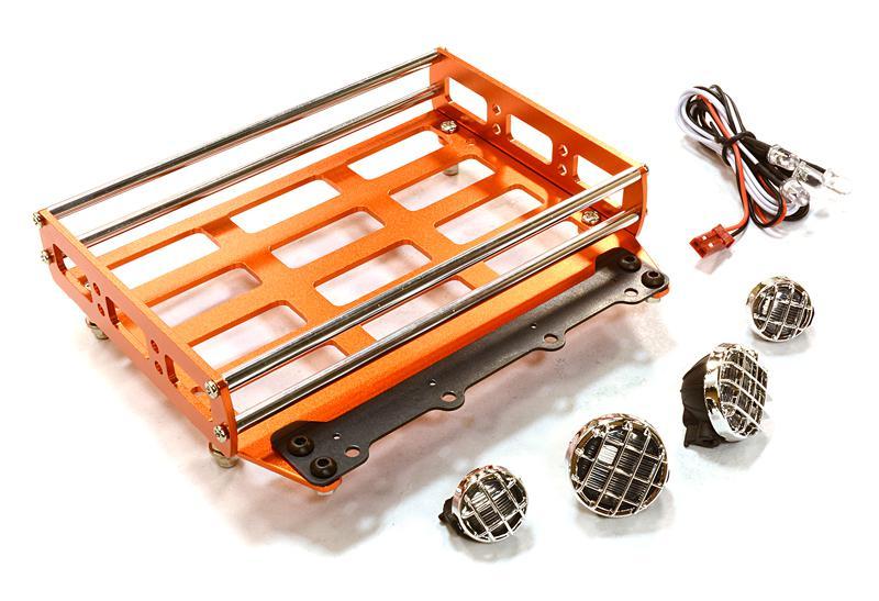 Realistic 1/10 Scale Alloy Luggage Tray 102x125x29mm with 4 LED Spot Light Set C26553ORANGE