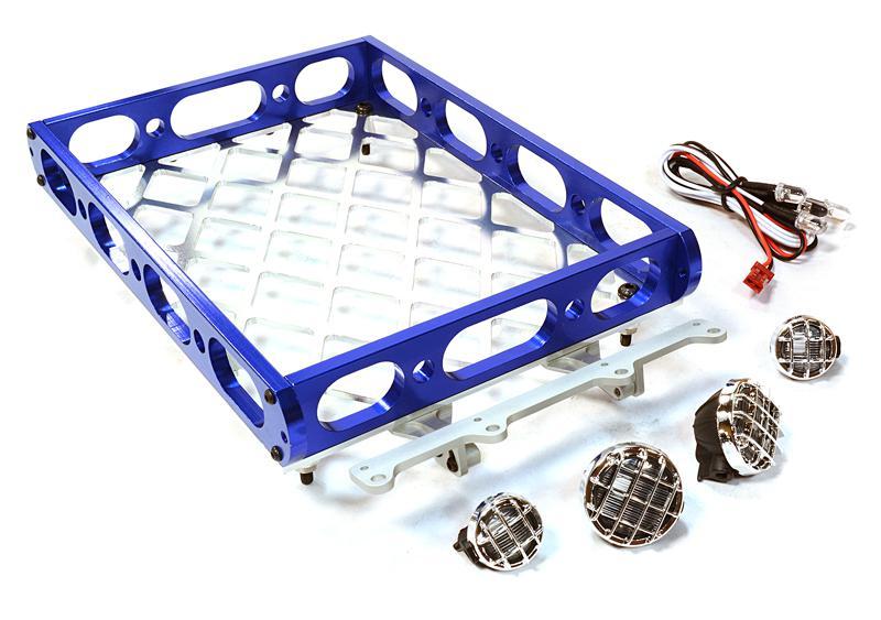 Realistic 1/10 Scale Alloy Luggage Tray 180x116x29mm with 4 LED Spot Light Set C26595BLUE