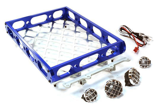 Realistic 1/10 Scale Alloy Luggage Tray 180x116x29mm with 4 LED Spot Light Set C26595BLUE