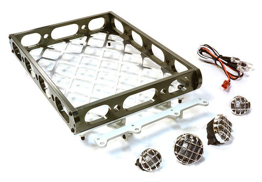 Realistic 1/10 Scale Alloy Luggage Tray 180x116x29mm with 4 LED Spot Light Set C26595GUN