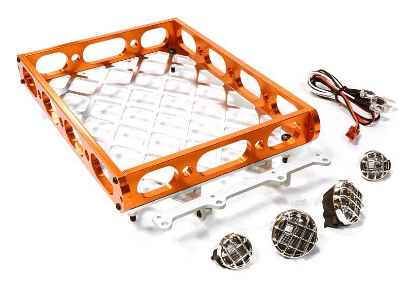 Realistic 1/10 Scale Alloy Luggage Tray 180x116x29mm with 4 LED Spot Light Set C26595ORANGE