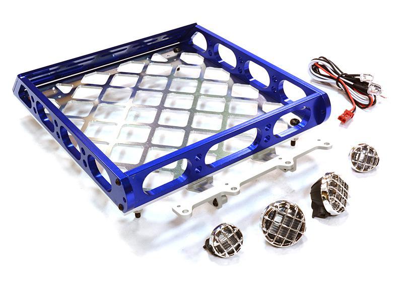 Realistic 1/10 Scale Alloy Luggage Tray 167x134x29mm with 4 LED Spot Light Set C26596BLUE