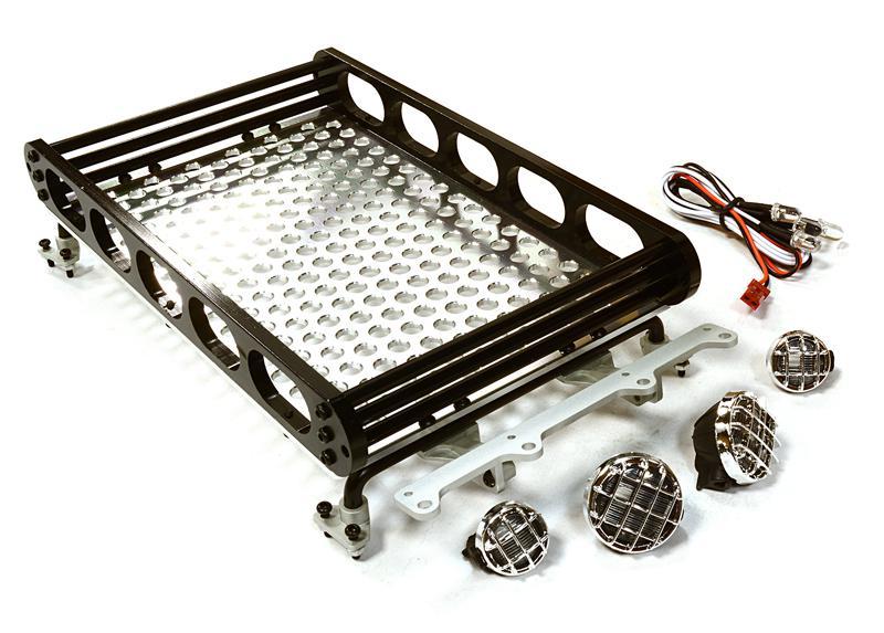 Realistic 1/10 Scale Alloy Luggage Tray 188x110x38mm with 4 LED Spot Light Set C26610BLACK