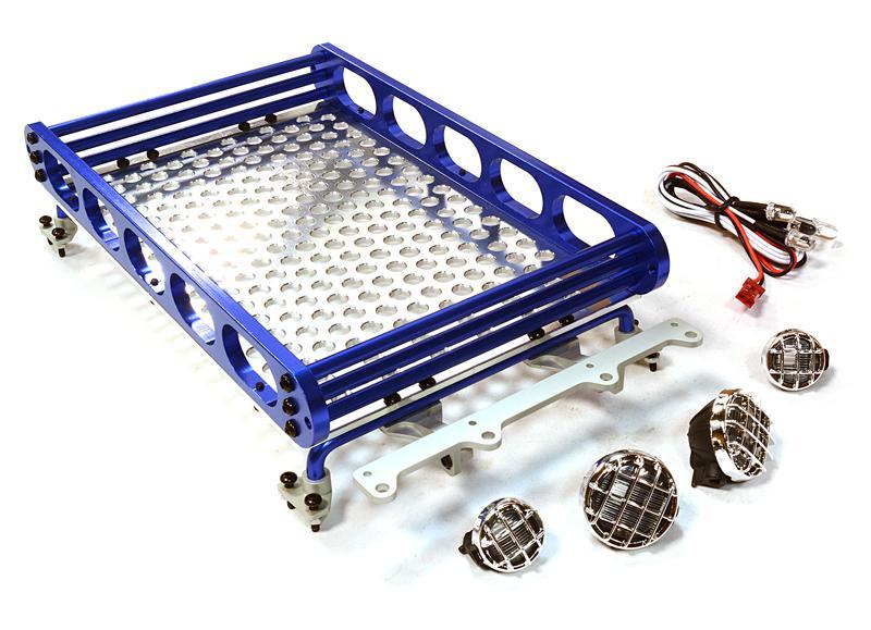 Realistic 1/10 Scale Alloy Luggage Tray 188x110x38mm with 4 LED Spot Light Set C26610BLUE