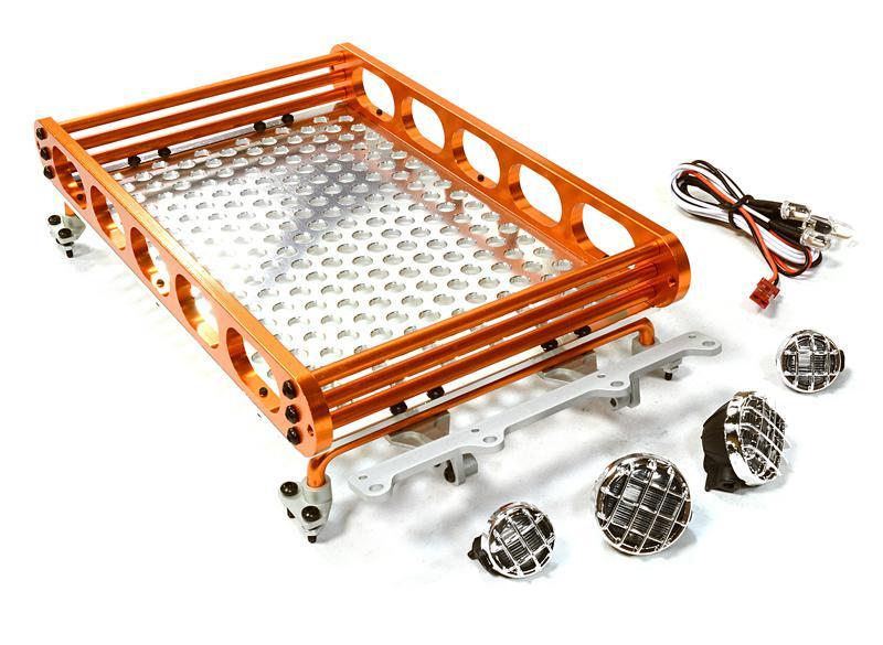 Realistic 1/10 Scale Alloy Luggage Tray 188x110x38mm with 4 LED Spot Light Set C26610ORANGE