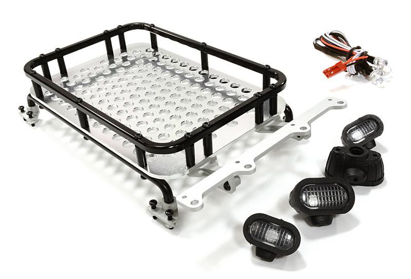 Realistic 1/10 Scale Alloy Luggage Tray 154x98x33mm with 4 LED Spot Light Set C26611BLACK