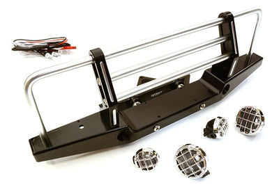 Realistic 1/10 Front Bumper w/ 43mm Mount & LED Lights for Axial SCX-10 Crawler C26763BLACK
