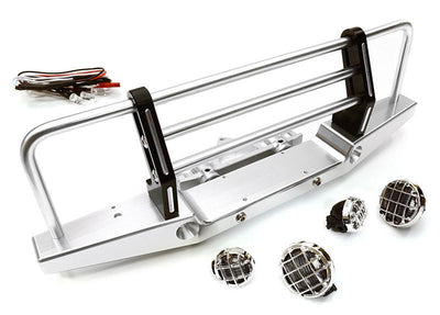 Realistic 1/10 Front Bumper w/ 43mm Mount & LED Lights for Axial SCX-10 Crawler C26763SILVER