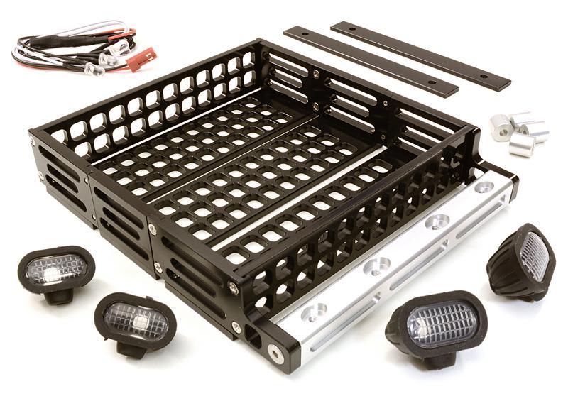 Realistic 1/10 Scale Alloy Luggage Tray 124x107x24mm with 4 LED Spot Light Set C26767BLACK