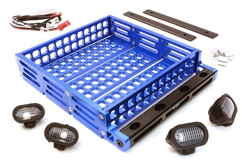 Realistic 1/10 Scale Alloy Luggage Tray 124x107x24mm with 4 LED Spot Light Set C26767BLUE