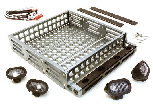 Realistic 1/10 Scale Alloy Luggage Tray 124x107x24mm with 4 LED Spot Light Set C26767GUN