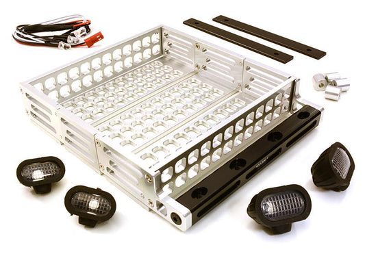 Realistic 1/10 Scale Alloy Luggage Tray 124x107x24mm with 4 LED Spot Light Set C26767SILVER