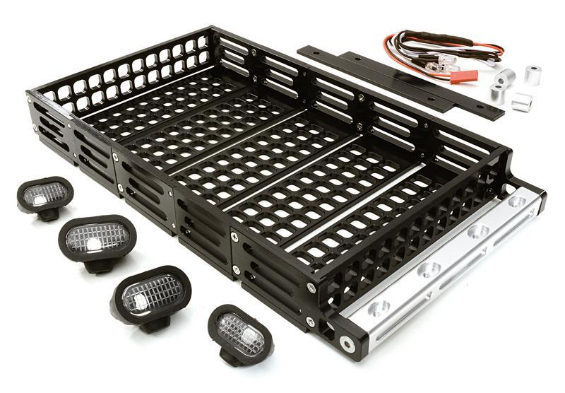 Realistic 1/10 Scale Alloy Luggage Tray 192x107x24mm with 4 LED Spot Light Set C26768BLACK