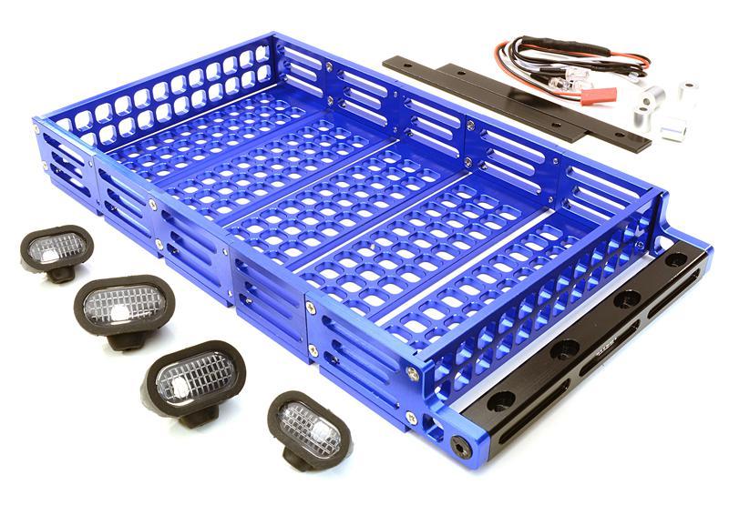 Realistic 1/10 Scale Alloy Luggage Tray 192x107x24mm with 4 LED Spot Light Set C26768BLUE