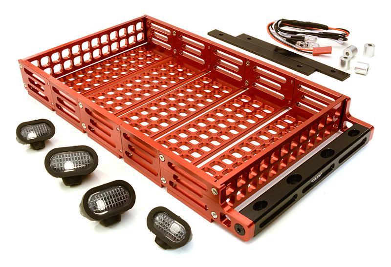 Realistic 1/10 Scale Alloy Luggage Tray 192x107x24mm with 4 LED Spot Light Set C26768RED