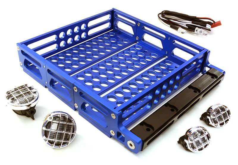 Realistic 1/10 Scale Alloy Luggage Tray 125x106x24mm with 4 LED Spot Light Set C26893BLUE