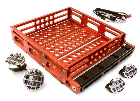 Realistic 1/10 Scale Alloy Luggage Tray 125x106x24mm with 4 LED Spot Light Set C26893RED