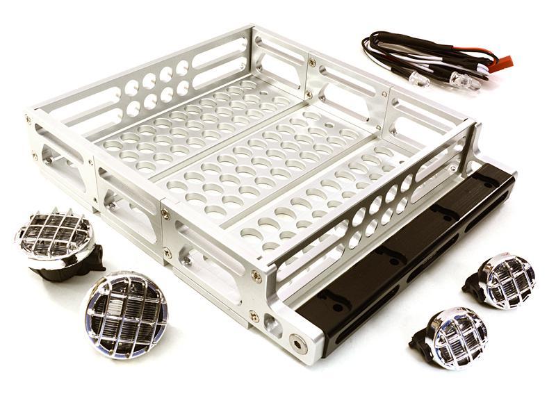 Realistic 1/10 Scale Alloy Luggage Tray 125x106x24mm with 4 LED Spot Light Set C26893SILVER