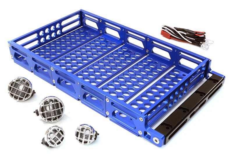 Realistic 1/10 Scale Alloy Luggage Tray 192x106x24mm with 4 LED Spot Light Set C26894BLUE