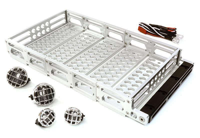 Realistic 1/10 Scale Alloy Luggage Tray 192x106x24mm with 4 LED Spot Light Set C26894SILVER