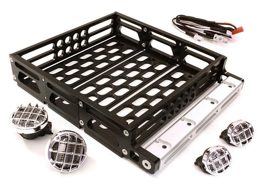 Realistic 1/10 Scale Alloy Luggage Tray 125x106x24mm with 4 LED Spot Light Set C26899BLACK