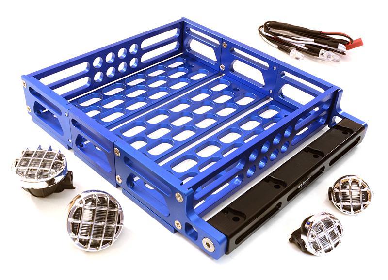 Realistic 1/10 Scale Alloy Luggage Tray 125x106x24mm with 4 LED Spot Light Set C26899BLUE