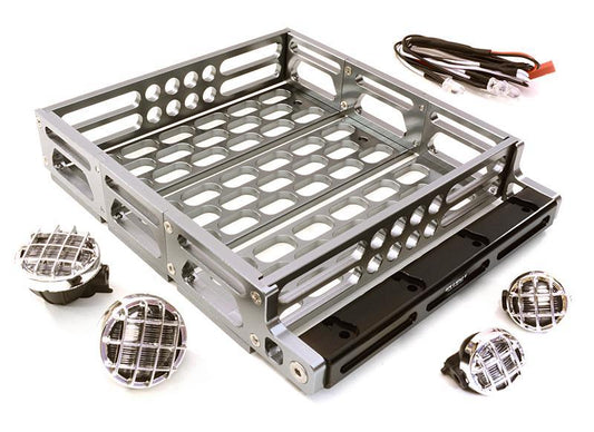 Realistic 1/10 Scale Alloy Luggage Tray 125x106x24mm with 4 LED Spot Light Set C26899GUN