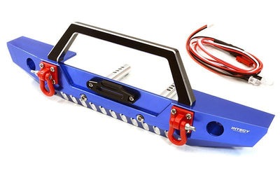 Realistic Alloy Machined Scale Front Bumper w/LED Lights for Axial 1/10 SCX10 II C26992BLUE