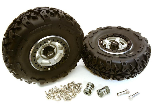 2.2x1.5-in. High Mass Alloy Wheel, Tires & 14mm Offset Hubs for 1/10 Crawler C27038HARD