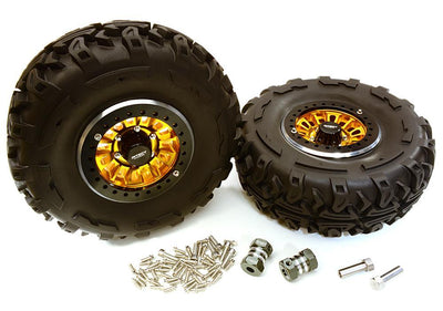 2.2x1.5-in. High Mass Alloy Wheel, Tires & 14mm Offset Hubs for 1/10 Crawler C27039GOLD