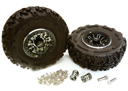 2.2x1.5-in. High Mass Alloy Wheel, Tires & 14mm Offset Hubs for 1/10 Crawler C27039GUN