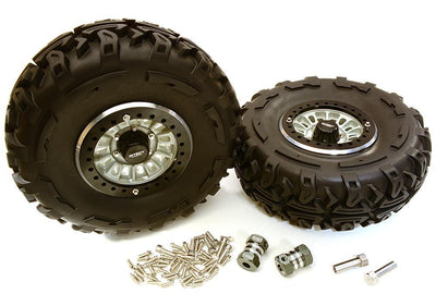 2.2x1.5-in. High Mass Alloy Wheel, Tires & 14mm Offset Hubs for 1/10 Crawler C27039HARD