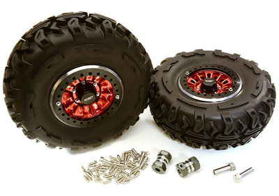 2.2x1.5-in. High Mass Alloy Wheel, Tires & 14mm Offset Hubs for 1/10 Crawler C27039RED