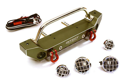 Realistic Alloy Machined Scale Front Bumper w/LED Lights for Axial 1/10 SCX10 II C27655GUN