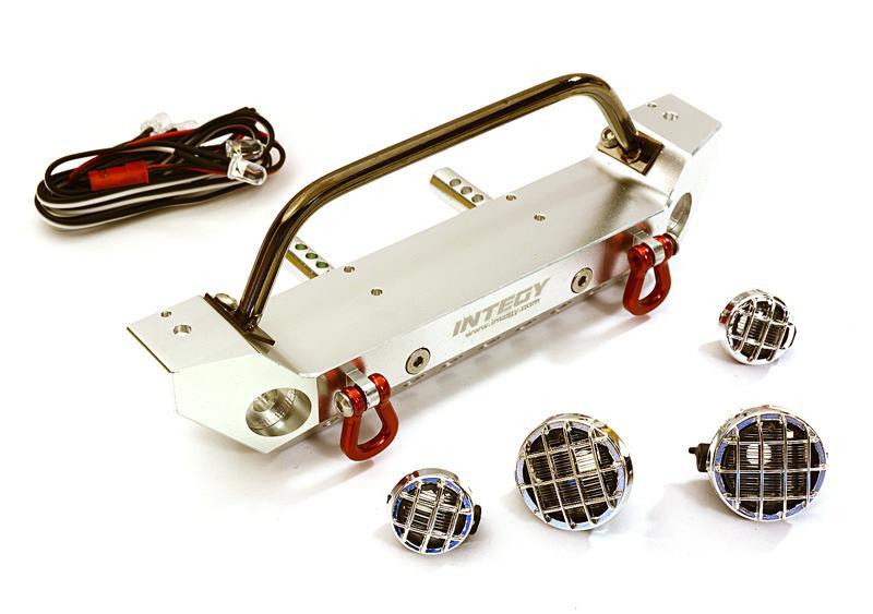 Realistic Alloy Machined Scale Front Bumper w/LED Lights for Axial 1/10 SCX10 II C27655SILVER