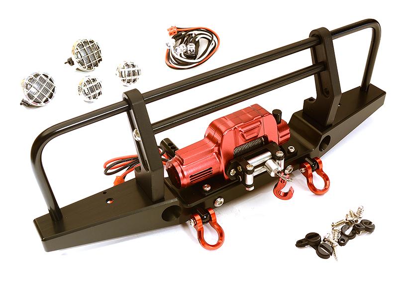 Realistic Front Alloy Bumper w/ Winch & LED for Traxxas TRX-4 w/ 43mm Mount C28030BLACKRED