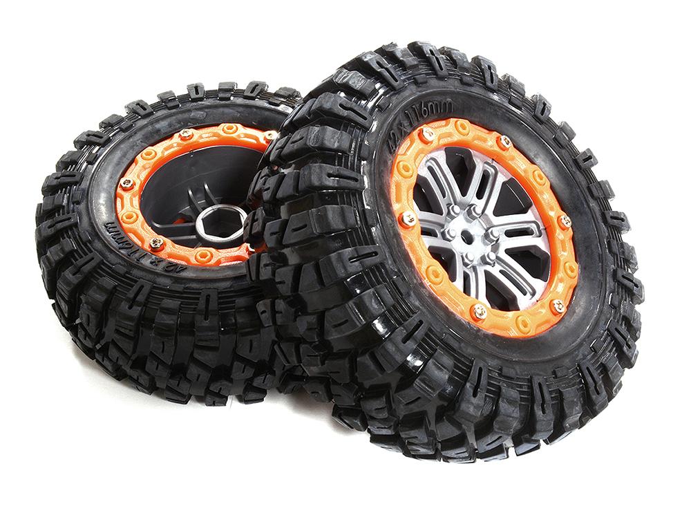 2.2 Size Dual 6 Spoke Beadlock Wheel & Tire Set (2) for 1/10 Off-Road O.D. 115mm C30141ORANGE