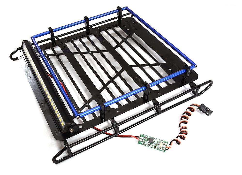 Roof Top Luggage Tray 190x175x40mm w/ LED Light Bar for Axial SCX10 II 6X6 C30217BLUE