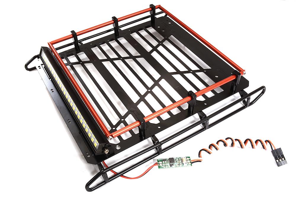 Roof Top Luggage Tray 190x175x40mm w/ LED Light Bar for Axial SCX10 II 6X6 C30217RED