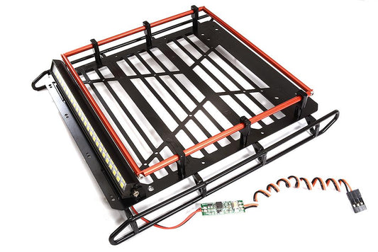 Roof Top Luggage Tray 190x175x40mm w/ LED Light Bar for Axial SCX10 II 6X6 C30217RED