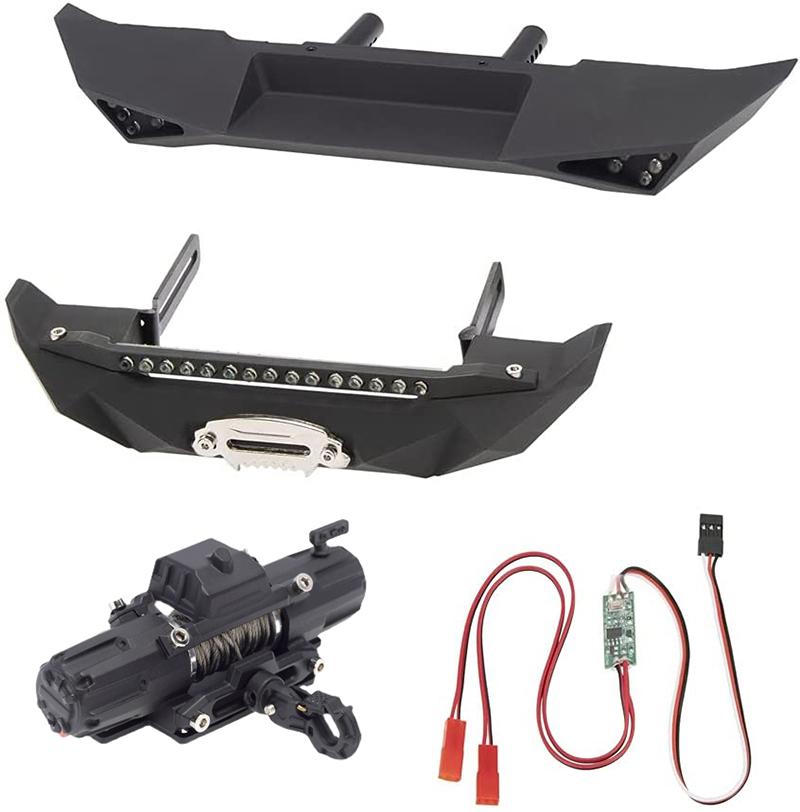 Alloy F&R Bumper w/ Twin Motor Winch & 3rd Ch. Controller for SCX-10 & SCX10 II C30966BLACK