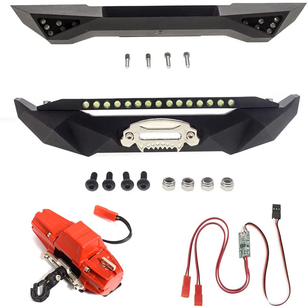 Alloy F&R Bumper + LED w/ Winch & 3rd Ch. Controller for SCX-10 Trail Crawler C30988BLACKRED