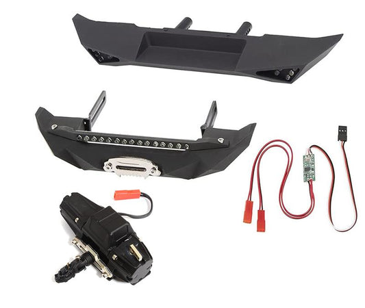 Alloy F&R Bumper + LED w/ Winch & 3rd Ch. Controller for SCX-10 Trail Crawler C30990BLACK