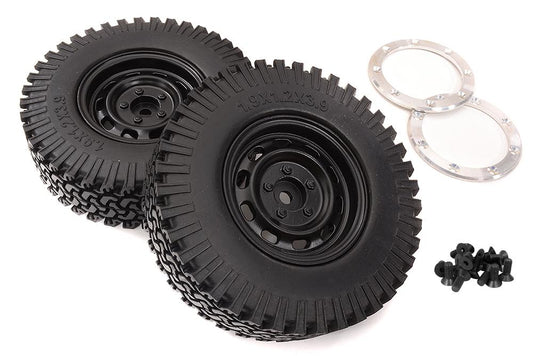 Realistic Alloy 1.9 Wheel & Tire (2) 394g Total for Scale Crawler (O.D.=97mm) C32922BLACK