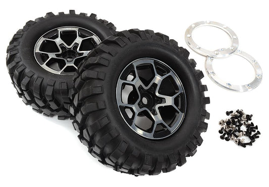 Realistic Alloy 1.9 Wheel & Tire (2) 405g Total for Scale Crawler (O.D.=97mm) C32923BLACK